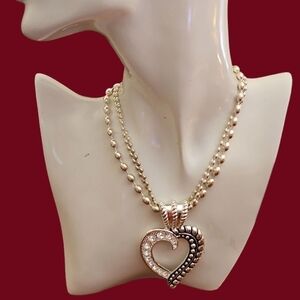 MONTANA SILVERSMITHS Silver Two-tone Rhinestone Heart Pendant Choker Necklace